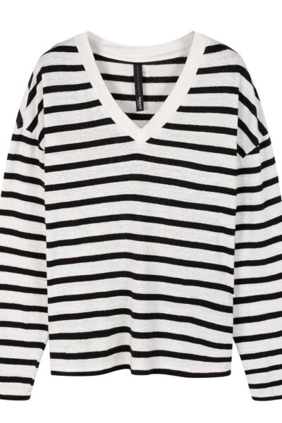 Loose long sleeve tee modal ecru/black 10 DAYS