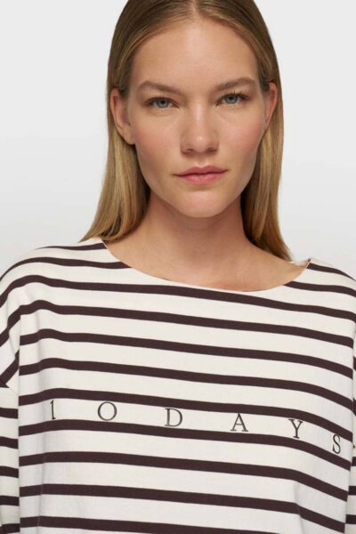 Boat neck long sleev stripes ecru/wine 10 DAYS