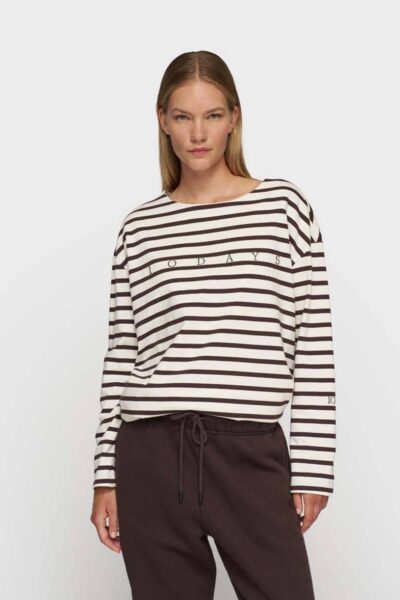 Boat neck long sleev stripes ecru/wine 10 DAYS