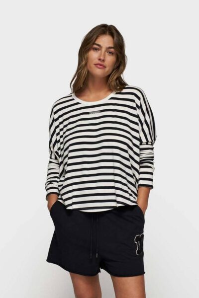 Loose long sleeve tee modal ecru/black 10 DAYS