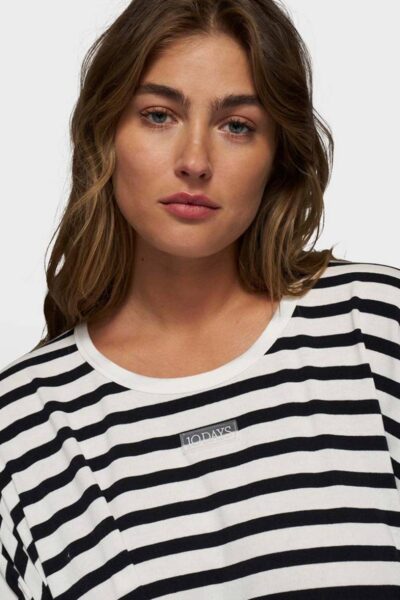 Loose long sleeve tee modal ecru/black 10 DAYS