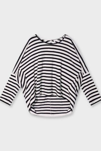 Loose long sleeve tee modal ecru/black 10 DAYS