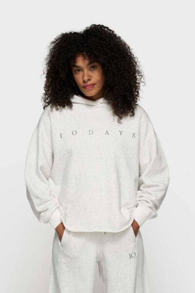Cropped statement logo hoodie white mel. 10 DAYS
