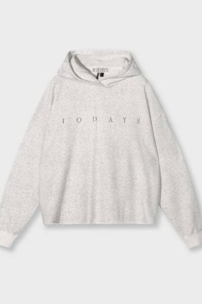 Cropped statement logo hoodie white mel. 10 DAYS