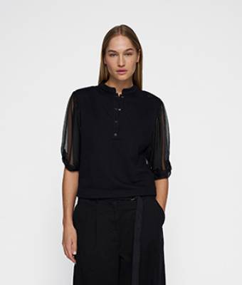 Balloon sleeve polo blouse black 10 DAYS