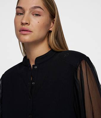 Balloon sleeve polo blouse black 10 DAYS