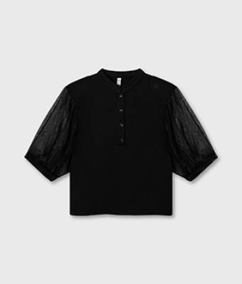 Balloon sleeve polo blouse black 10 DAYS