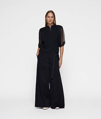 Balloon sleeve polo blouse black 10 DAYS