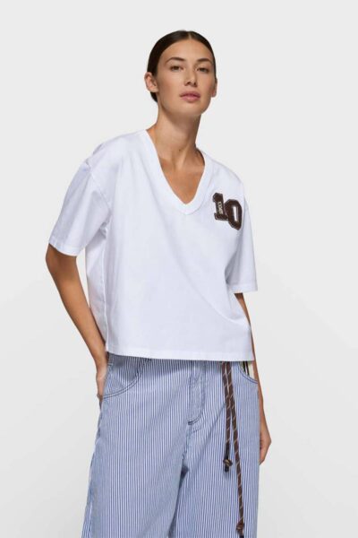 Thick cotton v-neck tee white 10 DAYS