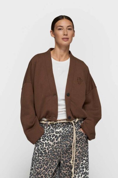 Cropped baseball cardigan dark truffle 10 DAYS