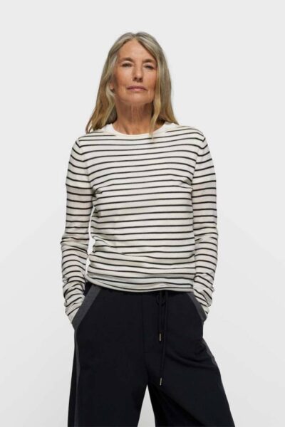 Fine knit sweater stripes ecru/black 10 DAYS