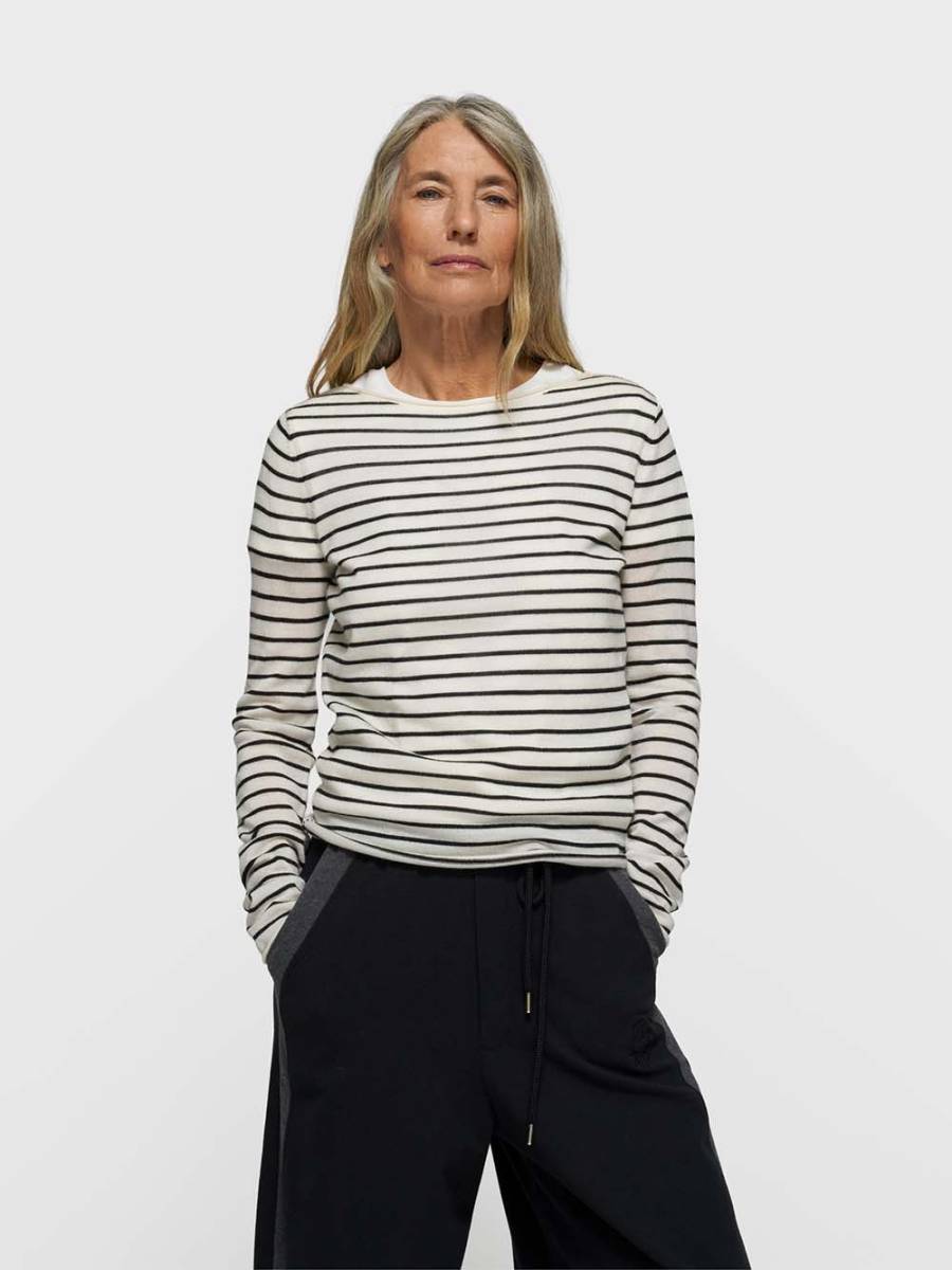 Fine knit sweater stripes ecru/black 10 DAYS