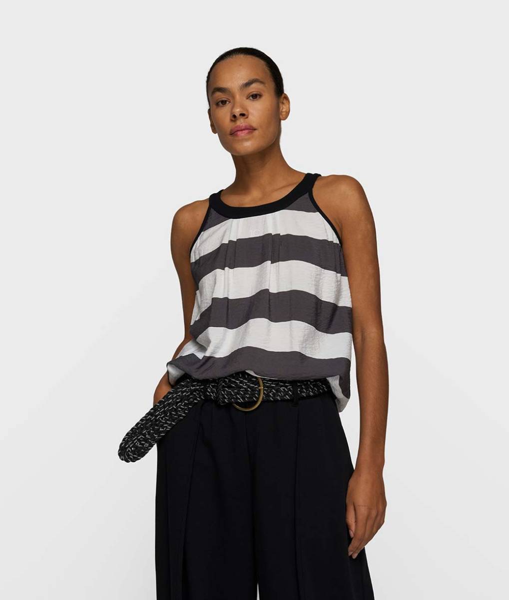 Halter top stripes white/brownisch grey 10 DAYS - Afbeelding 2