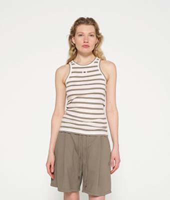Tank top rib stripes ecru/sage 10 DAYS