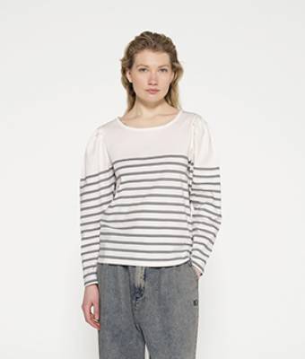 Puff long sleeve tee stripes ecru/graphite 10 DAYS