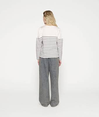 Puff long sleeve tee stripes ecru/graphite 10 DAYS