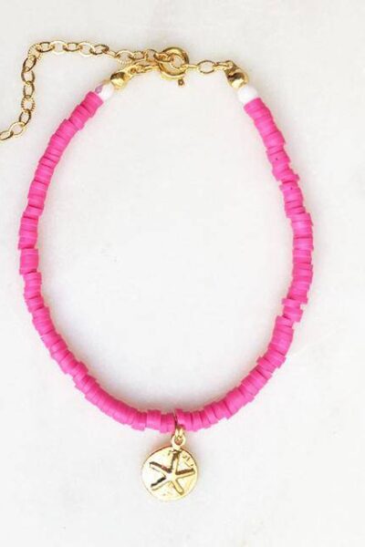 Neon pink surf bracelet sand dollar By Nouck