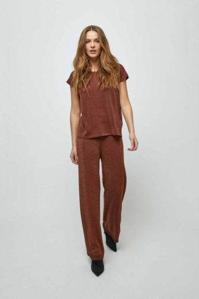 Allie high waisted wide leg pant brown metal Minus