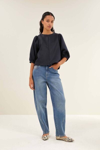 Mauri gloss stripe blouse midnight By-Bar