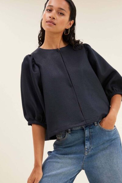 Mauri gloss stripe blouse midnight By-Bar