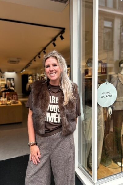 Isla fake fur waistcoat brown Aimee The Label