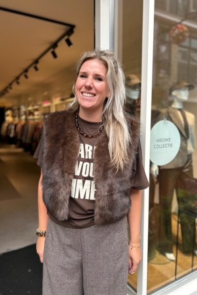 Isla fake fur waistcoat brown Aimee The Label