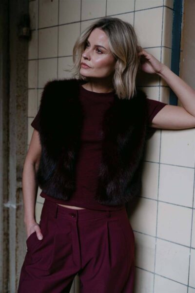 Isla fake fur waistcoat burgundy Aimee The Label
