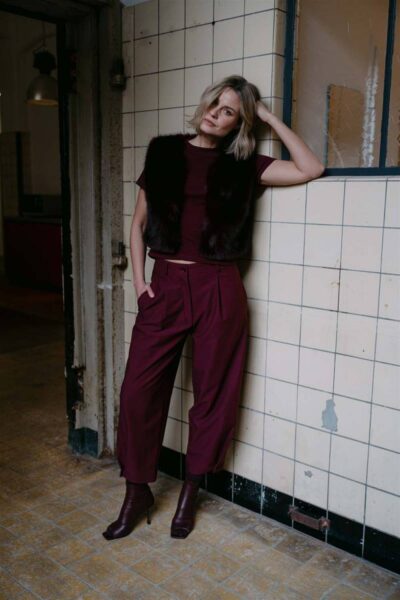 Isla fake fur waistcoat burgundy Aimee The Label