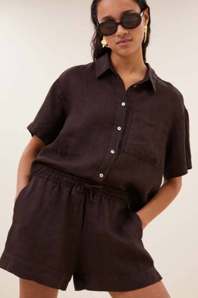 Lio linen shorts espresso By-Bar Amsterdam