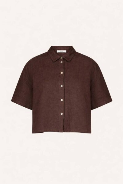 Mara linen blouse espresso By-Bar Amsterdam