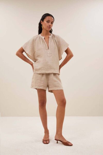 Vina linen blouse biscuit By-Bar Amsterdam