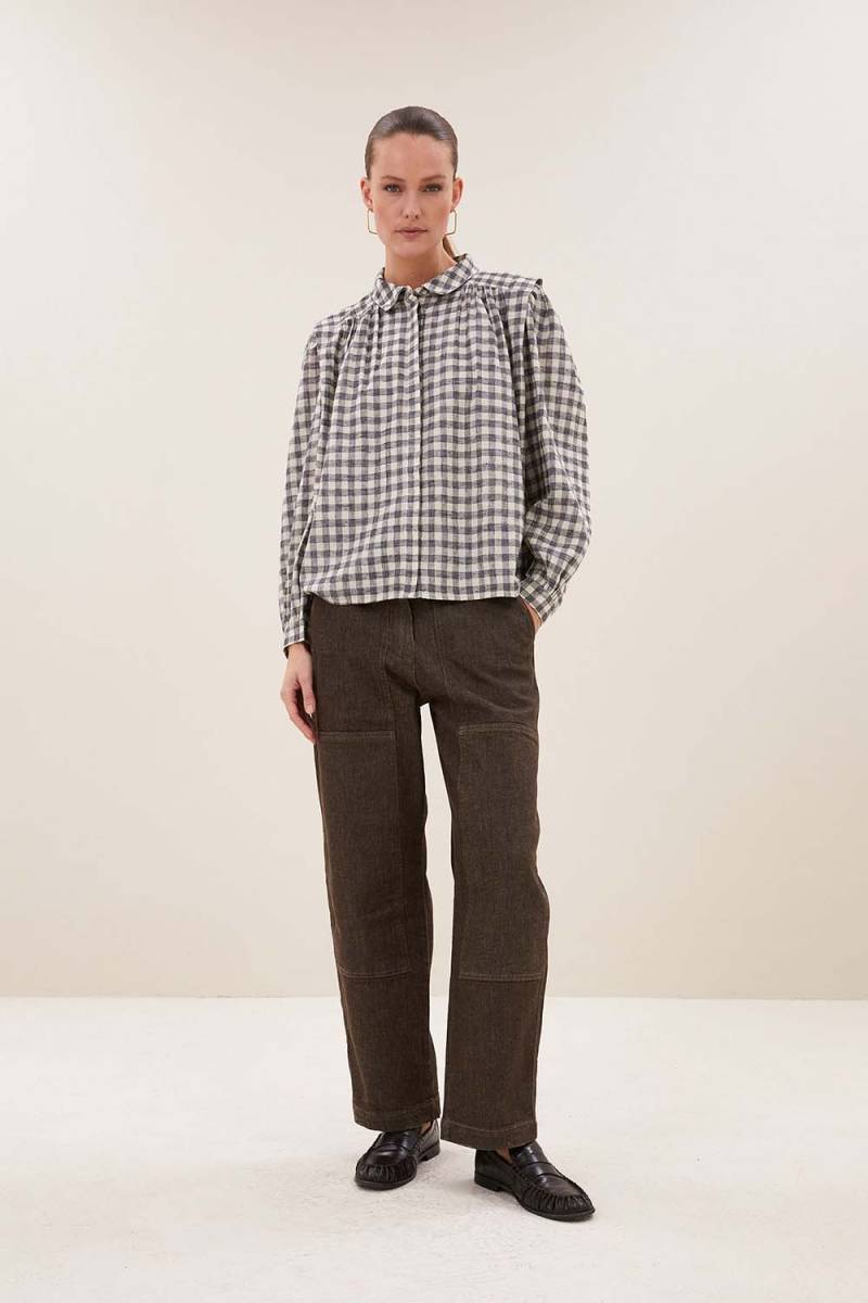 Maia check blouse ash grey By-Bar Amsterdam - Afbeelding 2