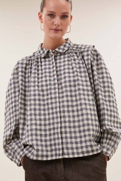 Maia check blouse ash grey By-Bar Amsterdam