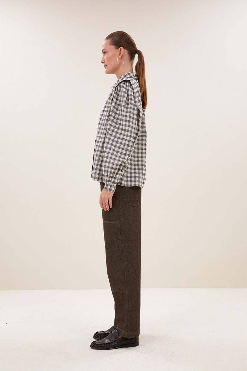 Maia check blouse ash grey By-Bar Amsterdam - Afbeelding 3