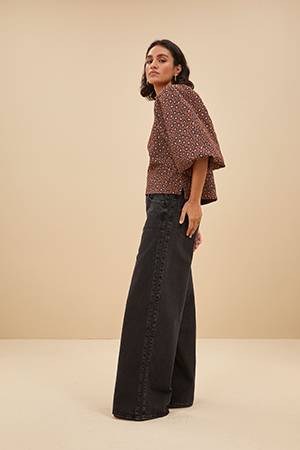 Zasu jacquard blouse brown panter By-Bar Amsterdam