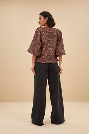 Zasu jacquard blouse brown panter By-Bar Amsterdam