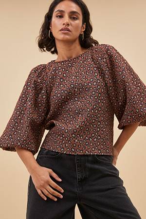 Zasu jacquard blouse brown panter By-Bar Amsterdam