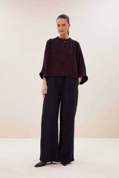 Jess blouse wine check By-Bar Amsterdam