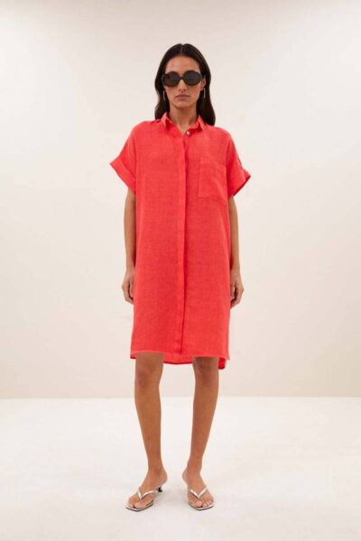 Hella linen dress lipstick By-Bar Amsterdam