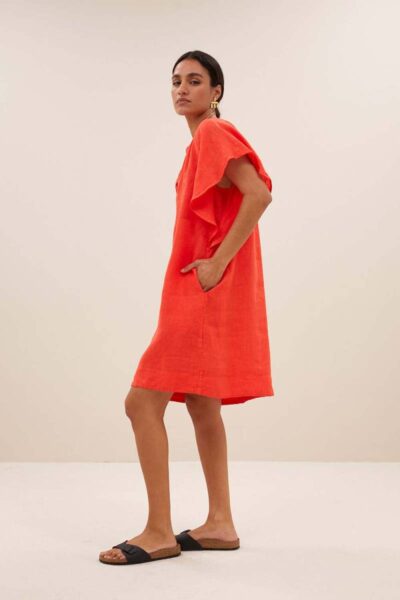 Vina linen dress bright poppy By-Bar Amsterdam