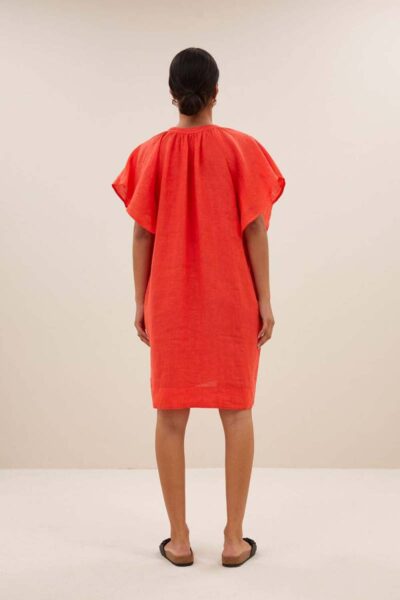 Vina linen dress bright poppy By-Bar Amsterdam
