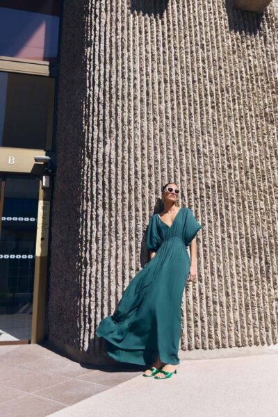 Long twill dress dried basil By-Bar Amsterdam