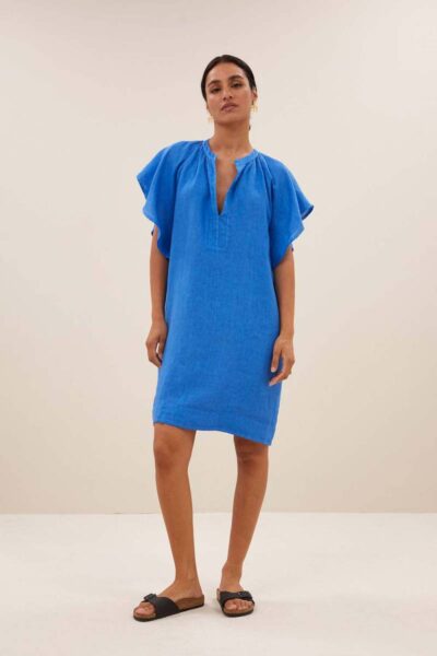 Vina linen dress queens blue By-Bar Amsterdam