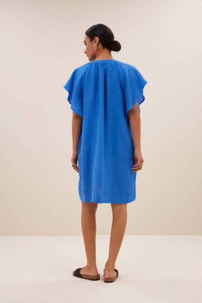 Vina linen dress queens blue By-Bar Amsterdam