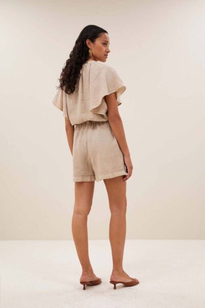 June linen shorts biscuit By-Bar Amsterdam