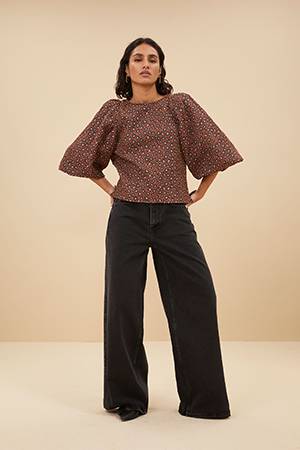 Zasu jacquard blouse brown panter By-Bar Amsterdam