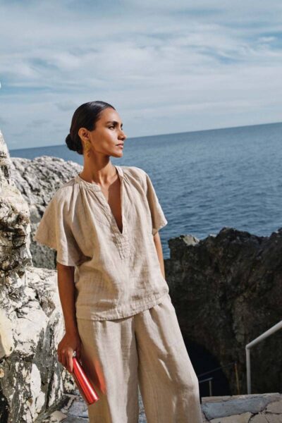 Vina linen blouse biscuit By-Bar Amsterdam