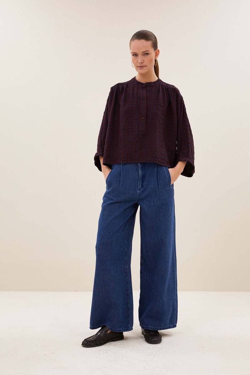 Jess blouse wine check By-Bar Amsterdam - Afbeelding 2