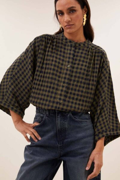 Jess blouse olive check By-Bar Amsterdam