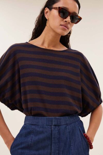 Merle big stripe top coffee bean By-Bar Amsterdam